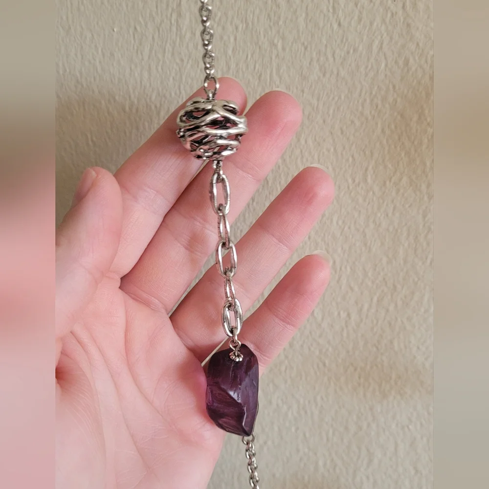 Chico's purple and clear caged beaded silver toned necklace & earring set - Picture 5 of 6